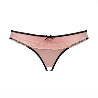 Ouvert String tanga kalhotky - otevřené, růžová - černá